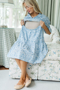 NURSING COLLECTION: Feeling Your Best Blue Toile Babydoll Dress