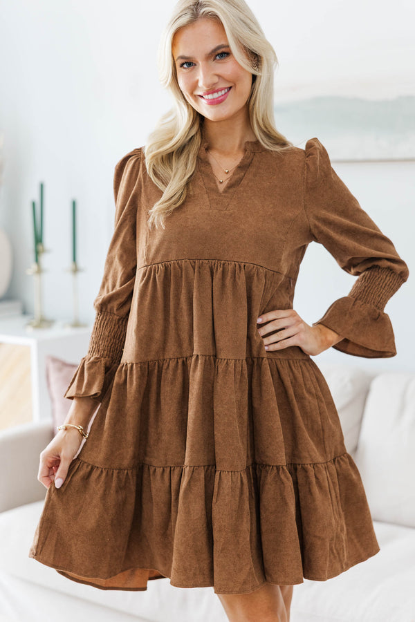 NURSING COLLECTION: In Your Happy Place Brown Corduroy Dress
