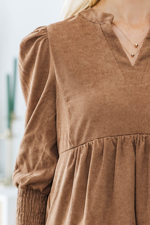 NURSING COLLECTION: In Your Happy Place Brown Corduroy Dress