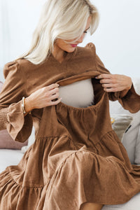 NURSING COLLECTION: In Your Happy Place Brown Corduroy Dress