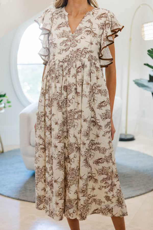 NURSING COLLECTION: Closer Than Ever Brown Toile Midi Dress