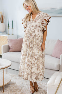 NURSING COLLECTION: Closer Than Ever Brown Toile Midi Dress