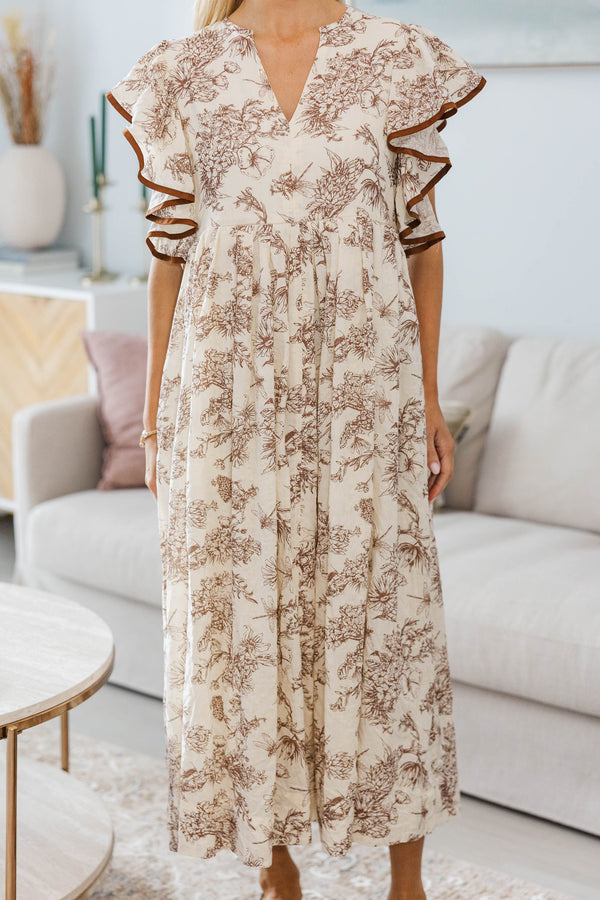 NURSING COLLECTION: Closer Than Ever Brown Toile Midi Dress