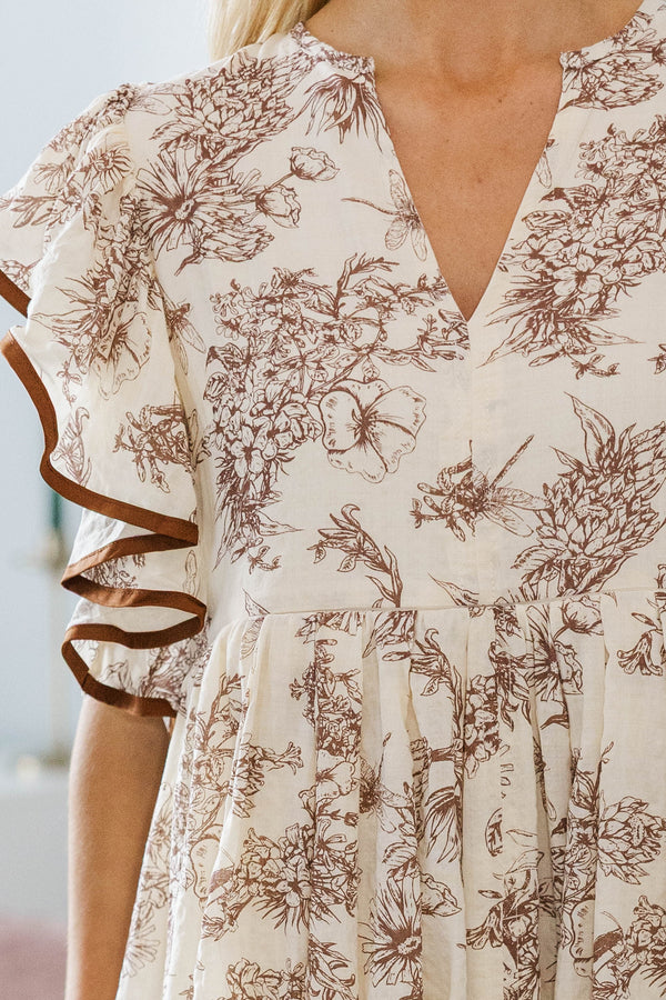 NURSING COLLECTION: Closer Than Ever Brown Toile Midi Dress