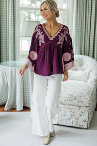 NURSING COLLECTION: Work On It Plum Printed Blouse