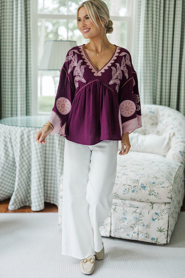 NURSING COLLECTION: Work On It Plum Printed Blouse