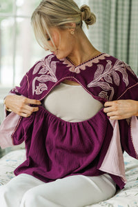 NURSING COLLECTION: Work On It Plum Printed Blouse