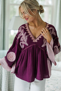 NURSING COLLECTION: Work On It Plum Printed Blouse