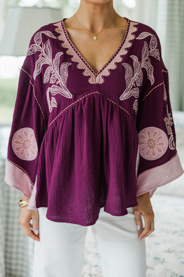 NURSING COLLECTION: Work On It Plum Printed Blouse