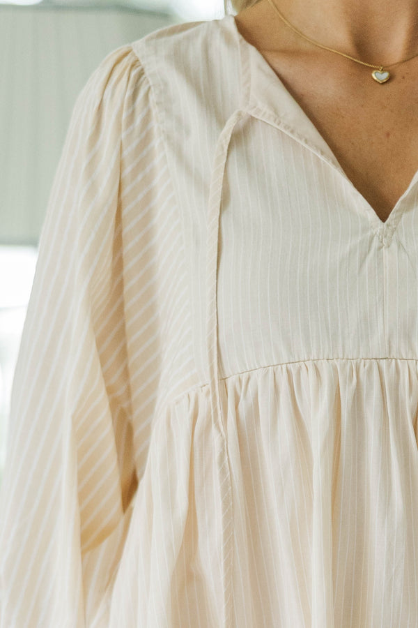 NURSING COLLECTION: Through The Years Brown Striped Babydoll Dress