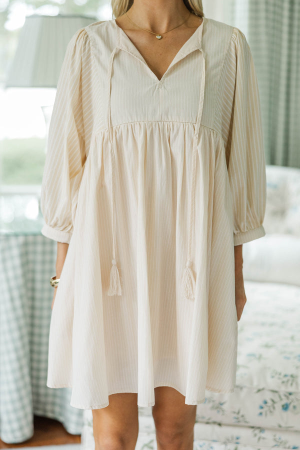 NURSING COLLECTION: Through The Years Brown Striped Babydoll Dress