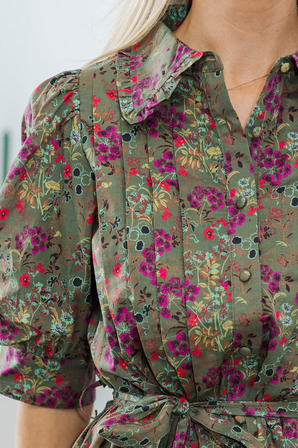 NURSING COLLECTION: Making Plans Olive Floral Dress