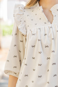 Are You Ready Oatmeal Bow Print Blouse
