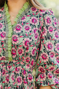 Our Love Grows Sage Floral Midi Dress