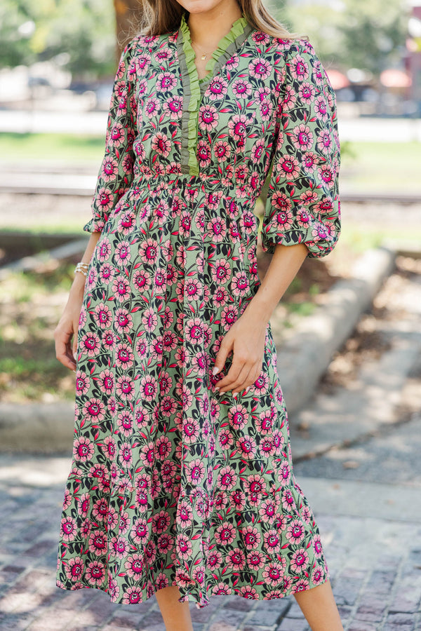 Our Love Grows Sage Floral Midi Dress