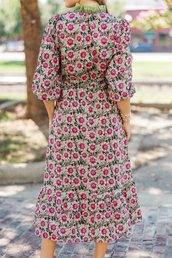 Our Love Grows Sage Floral Midi Dress