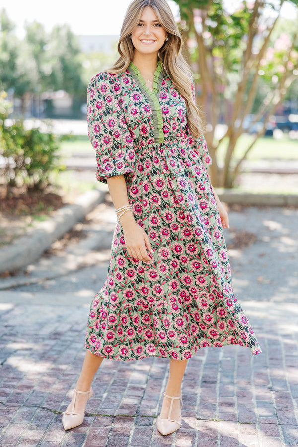 Our Love Grows Sage Floral Midi Dress