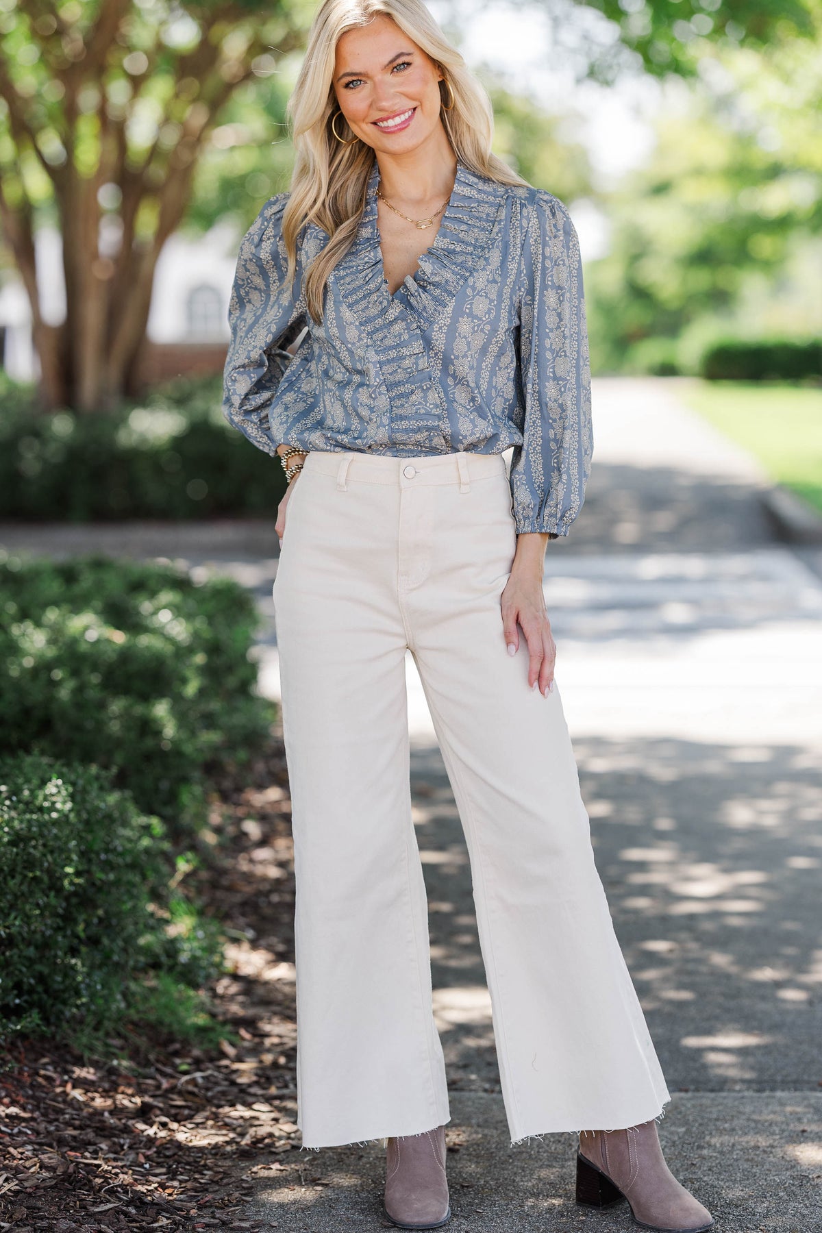 Picked Just For You Dusty Blue Ditsy Floral Blouse – Shop the Mint