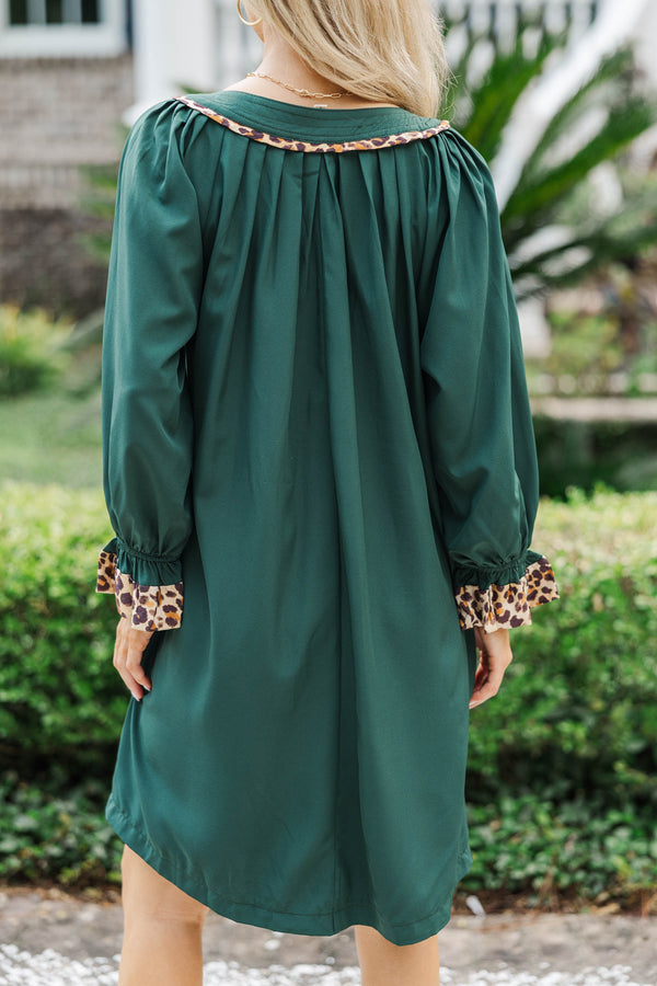 A Touch Of Sass Green Leopard Lined Dress