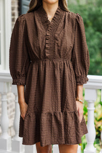 Come My Way Brown Textured Dress