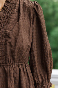 Come My Way Brown Textured Dress