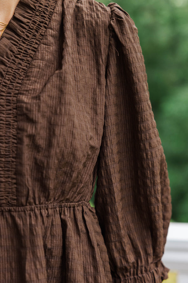 Come My Way Brown Textured Dress