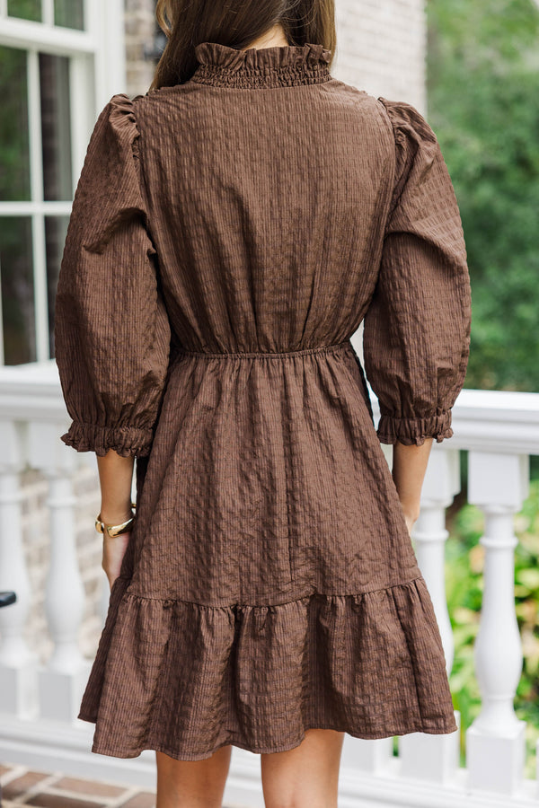 Come My Way Brown Textured Dress