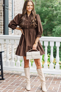 Come My Way Brown Textured Dress