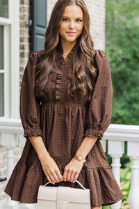 Come My Way Brown Textured Dress
