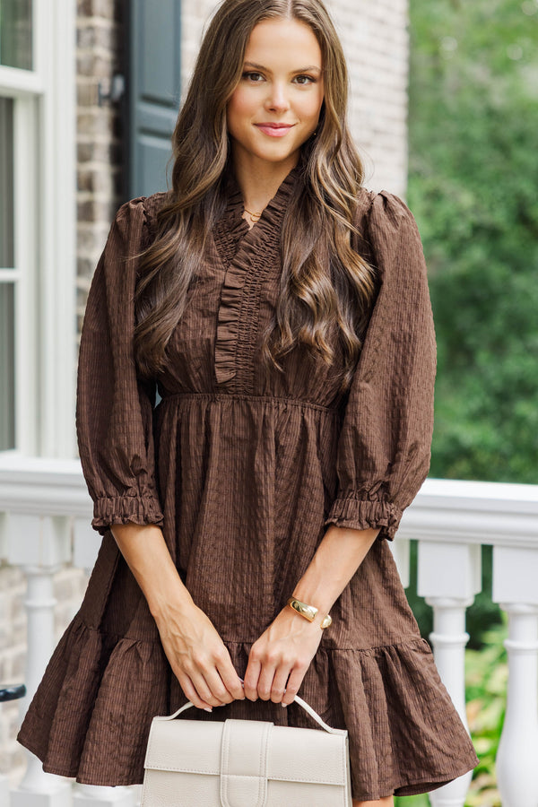 Come My Way Brown Textured Dress