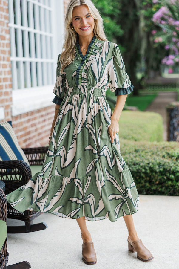 The Meadows Sage Floral Midi Dress