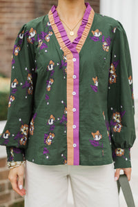 In Her Moment Olive Floral Blouse