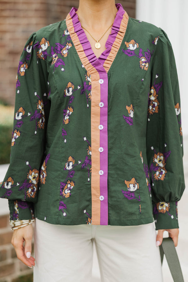 In Her Moment Olive Floral Blouse