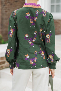 In Her Moment Olive Floral Blouse