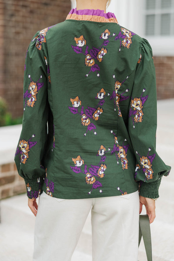 In Her Moment Olive Floral Blouse