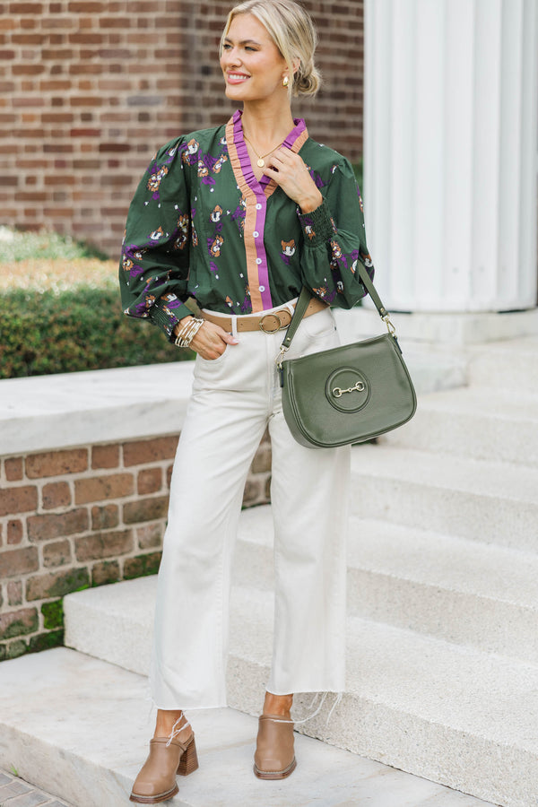 In Her Moment Olive Floral Blouse