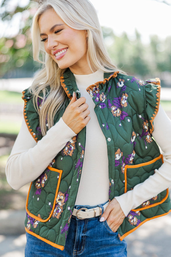 In The Best Way Olive Floral Vest