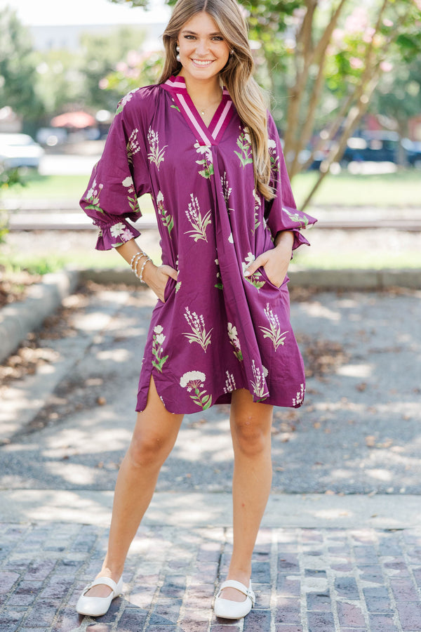 Draped In Style Plum Floral Tunic Dress, Small - The Mint Julep Boutique | Women's Boutique Clothing Draped In Style Plum Floral Tunic Dress, Small - The Mint Julep Boutique | Women's Boutique Clothing