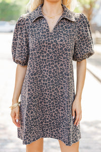 Hear My Roar Brown Leopard Print Dress