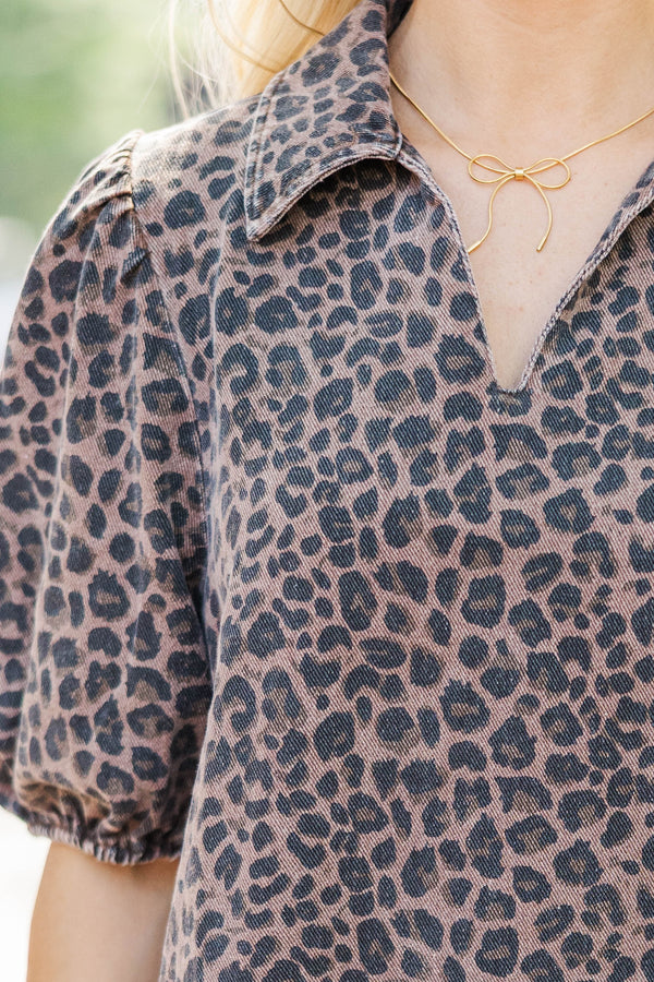 Hear My Roar Brown Leopard Print Dress