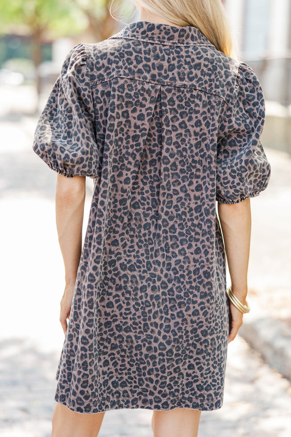 Hear My Roar Brown Leopard Print Dress