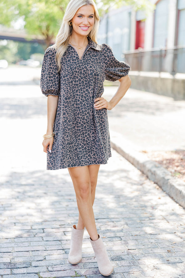 Hear My Roar Brown Leopard Print Dress