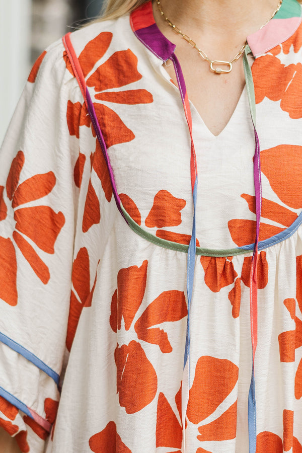 Sugar & Spice Rust Floral Babydoll Dress