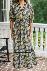 Golden Hour Glow Black Floral Dress