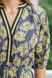 Golden Hour Glow Black Floral Dress