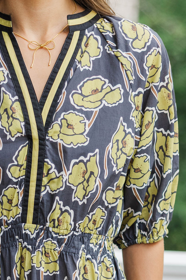 Golden Hour Glow Black Floral Dress