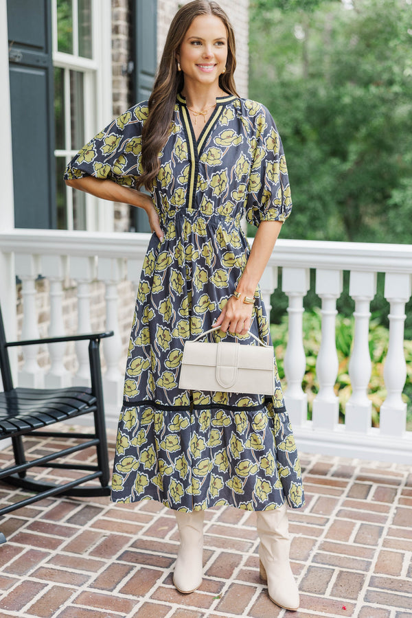 Golden Hour Glow Black Floral Dress
