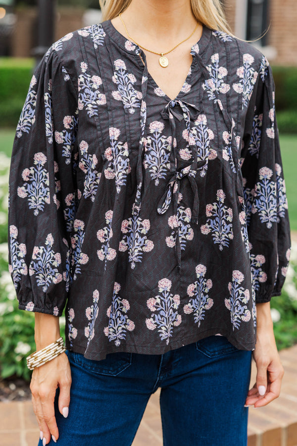 Chase The Light Black Ditsy Floral Blouse