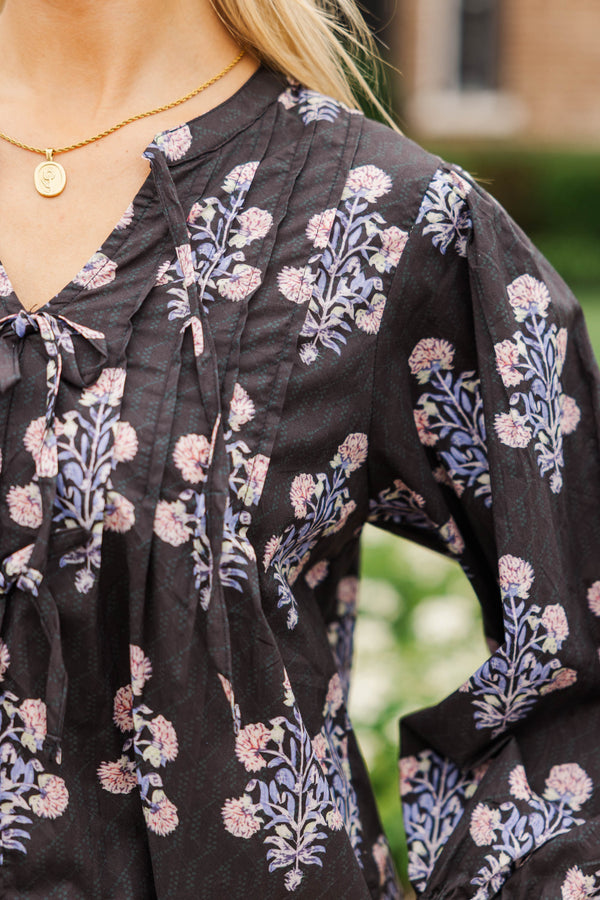 Chase The Light Black Ditsy Floral Blouse