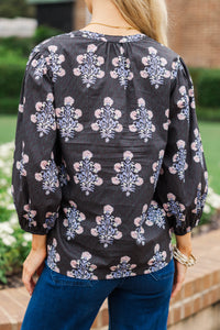 Chase The Light Black Ditsy Floral Blouse